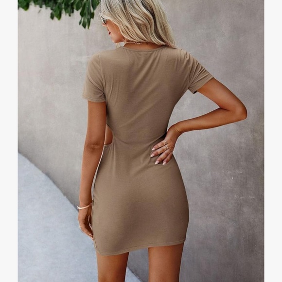 NWT - Black Twist Knot Ruched Cut-Out Waist Bodycon Mini Large Dress - Picture 4 of 7